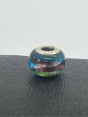 Persona 925 Purple Green Blue Glass Silver Leaf Sterling Charm Bead